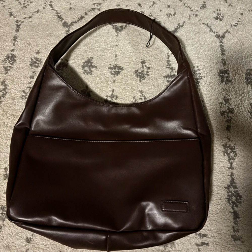 Brown Faux Leather Tote Bag